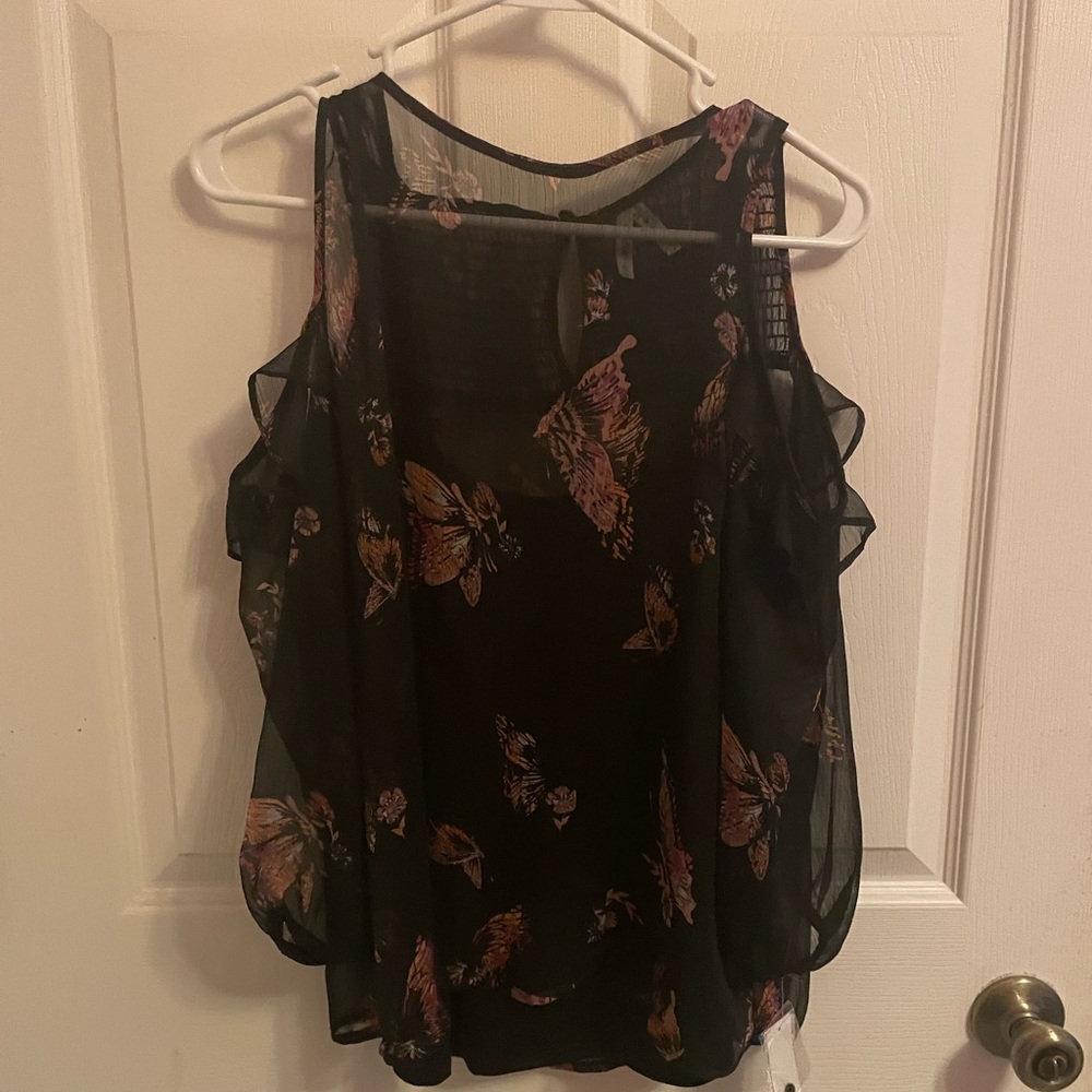 NWT Mudd Girls Butterfly Sheer top with Black Tank Top underneath | medium |